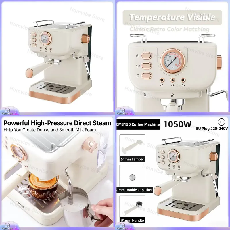 Home Bar And Coffee - Cafetera Espresso Semiautomática de 20 Bares